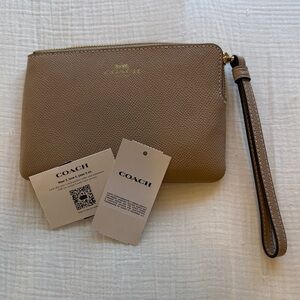 Coach Tan Wristlet with Gold Hardware
